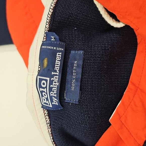 Vintage Polo by Ralph Lauren Navy Sweater with Red -Orange Raincoat Style Hood M - Picture 12 of 13